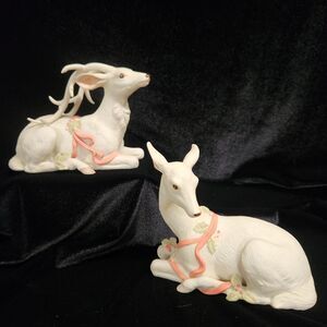 Set 2 Porcelain Deer Figurines Fleeting Glance Enesco Artist Santiago VTG READ